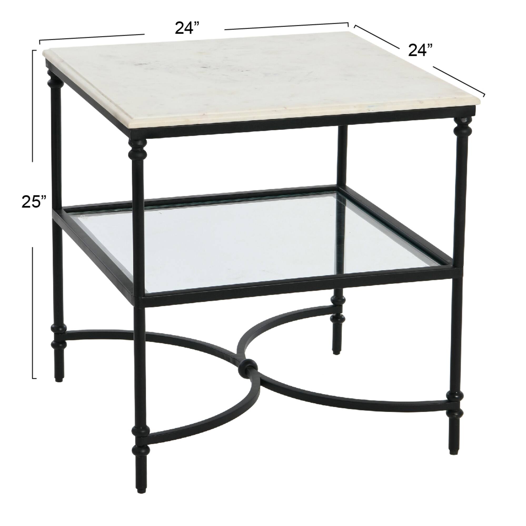 Hello Honey® 25" Libertine Genuine Marble and Metal End Table with Glass Storage Shelf